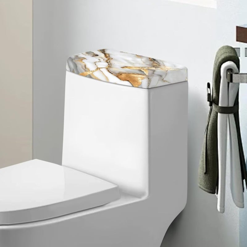Tesivruno Marble Print Toilet Tank Lid Cover and Stains and Dust Resistant Toilet Tank Cover Universal Fit for Most Toilets Tanks Bathroom Decor, White and Gold - Image 1
